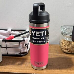 Tropical pink color 18oz yeti rambler bottle with chug cap